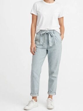 Gap Striped Paperbag Waist Pants - Light Blue